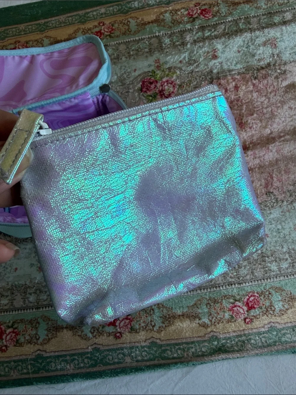 Lilac and Iridescent Cosmetic Pouch Set - Women Bags